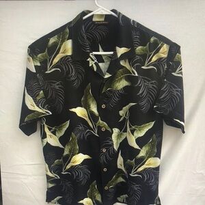 Men's Black and Green Leaf Print Shirt